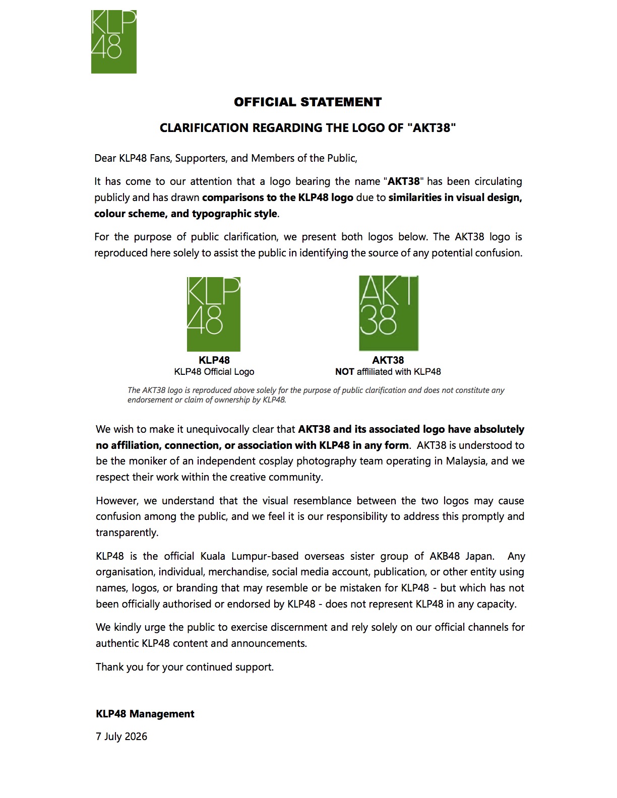 OFFICIAL_STATEMENT_CLARIFICATION REGARDING_THE_LOGO_OF_"AKT38" 